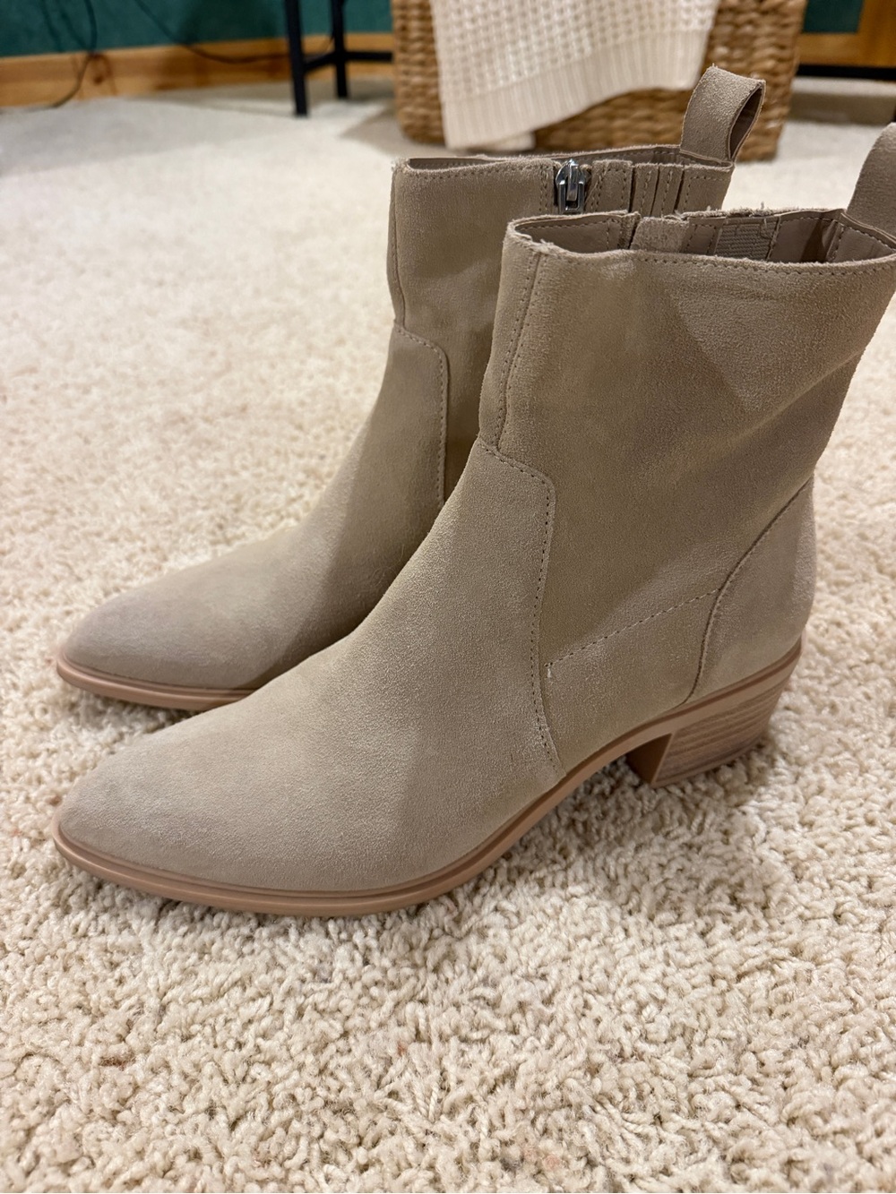 Dolce Vita Taupe Suede Ankle Boots with Low Block Heel
